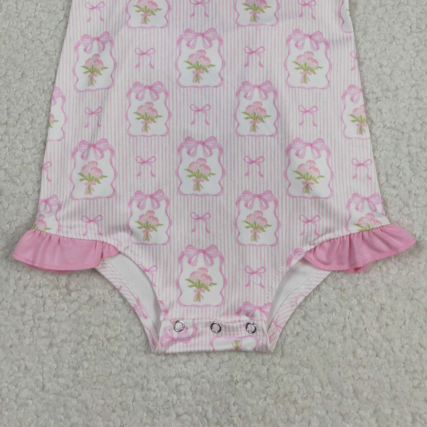 SR4112 RTS NO MOQ （In stock）Pink straps stripe bow floral baby girls summer romper