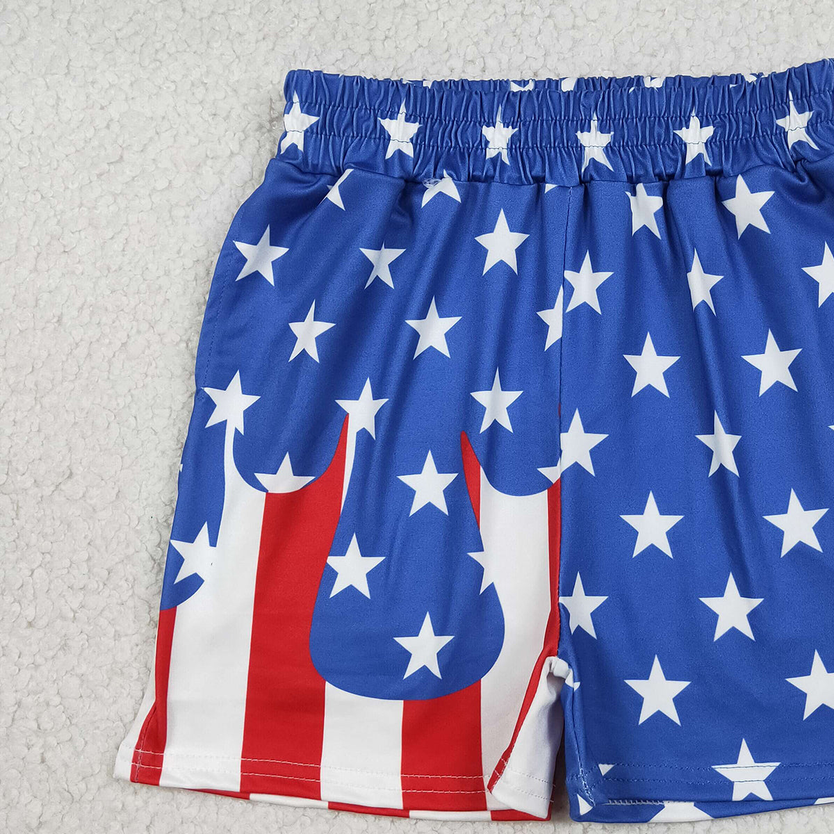 4.13 SS0861  RTS NO MOQ （In stock）Short sleeves stars stripe kids boys 4th of july swim trunks