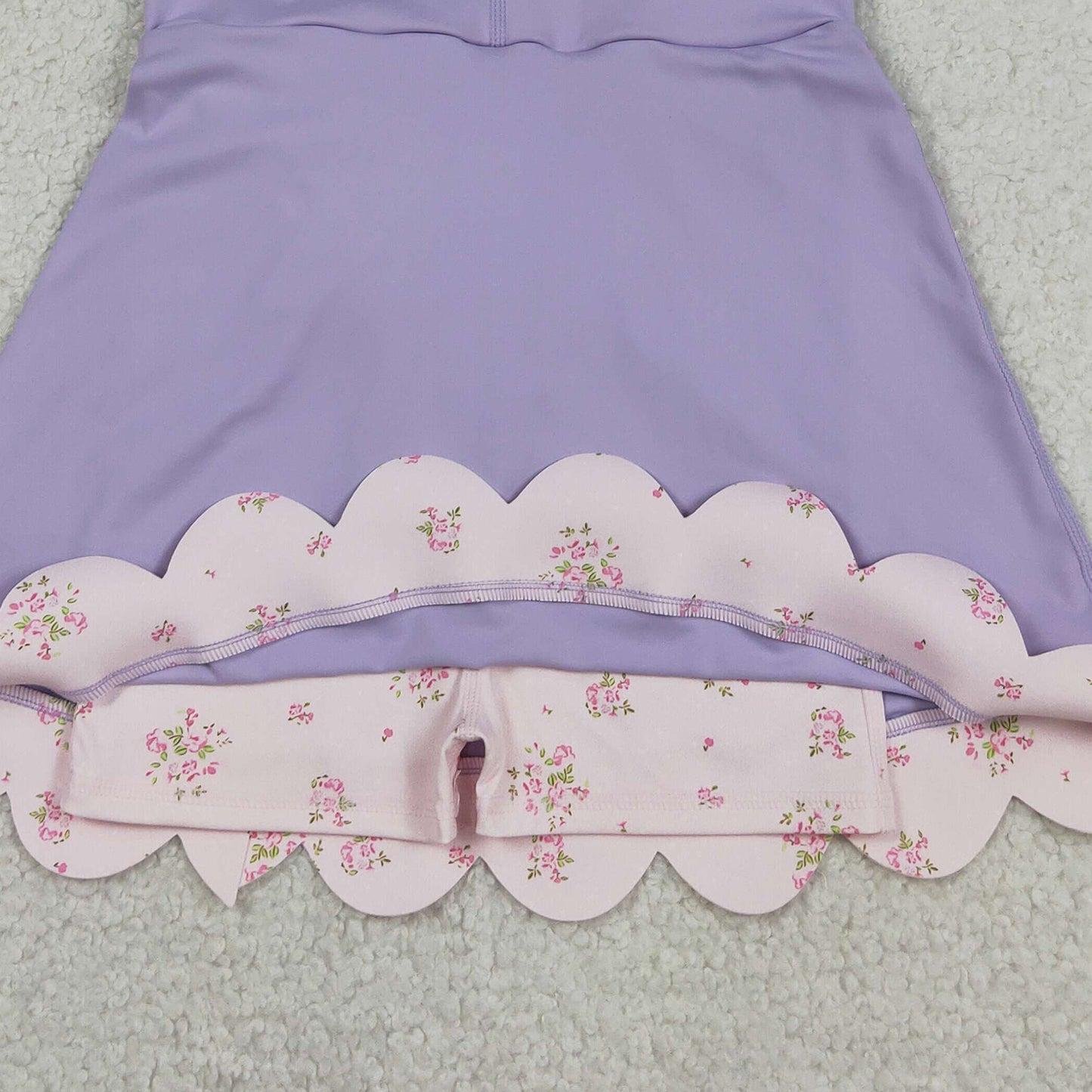 GSD3317 RTS NO MOQ （In stock ）Sleeveless bow lavender scallop girls athletic dress