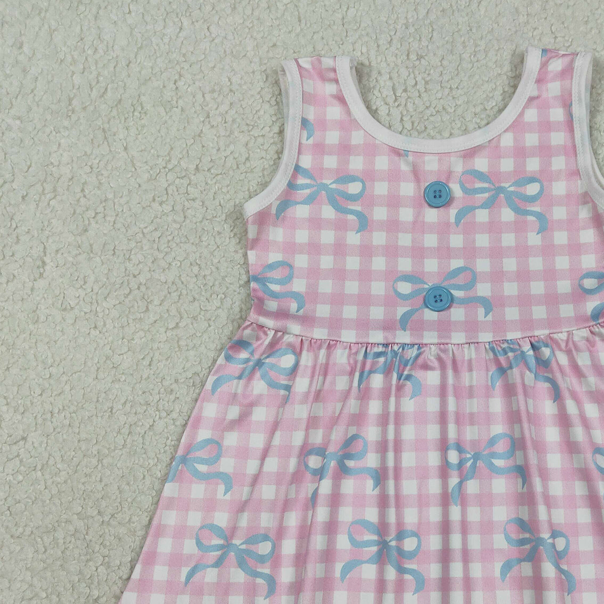 12.30 RTS NO MOQ （In stock）GSD3145 Baby Girls Bows Pink Checked Sleeveless Ruffle Knee Length Dresses
