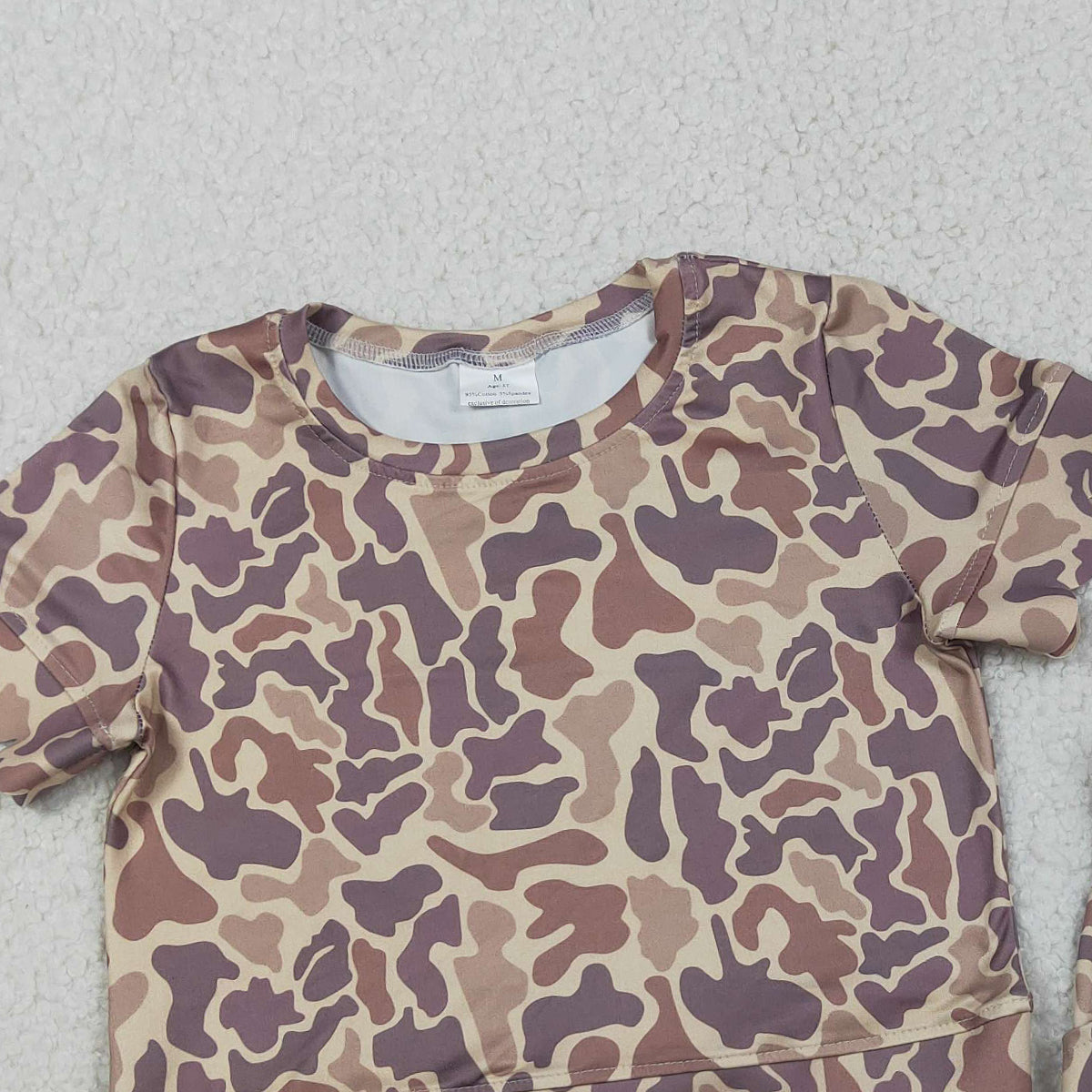 3.30 RTS NO MOQ （In stock）GSSO3227 Khaki camo scallop top shorts girls summer outfit