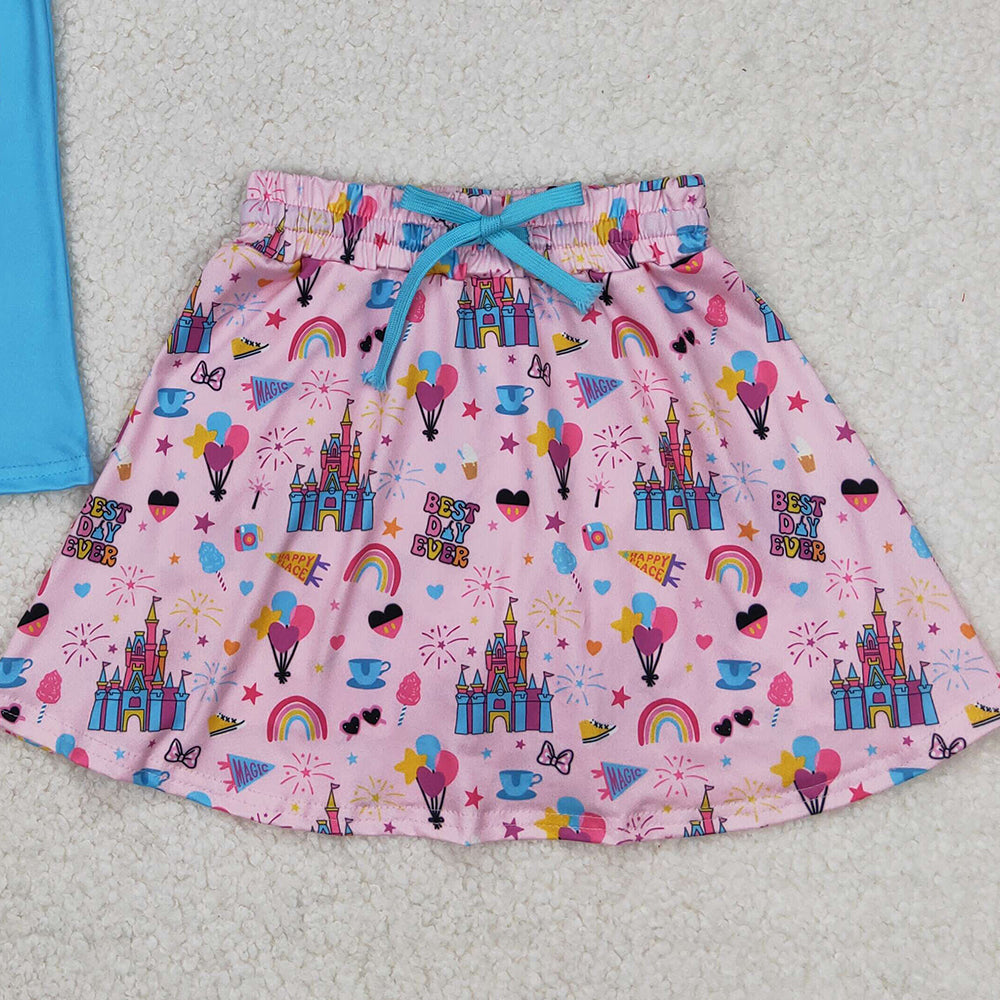 4.30 GSD2072  RTS NO MOQ Blue sleeveless castle top skirt toddler girls clothes