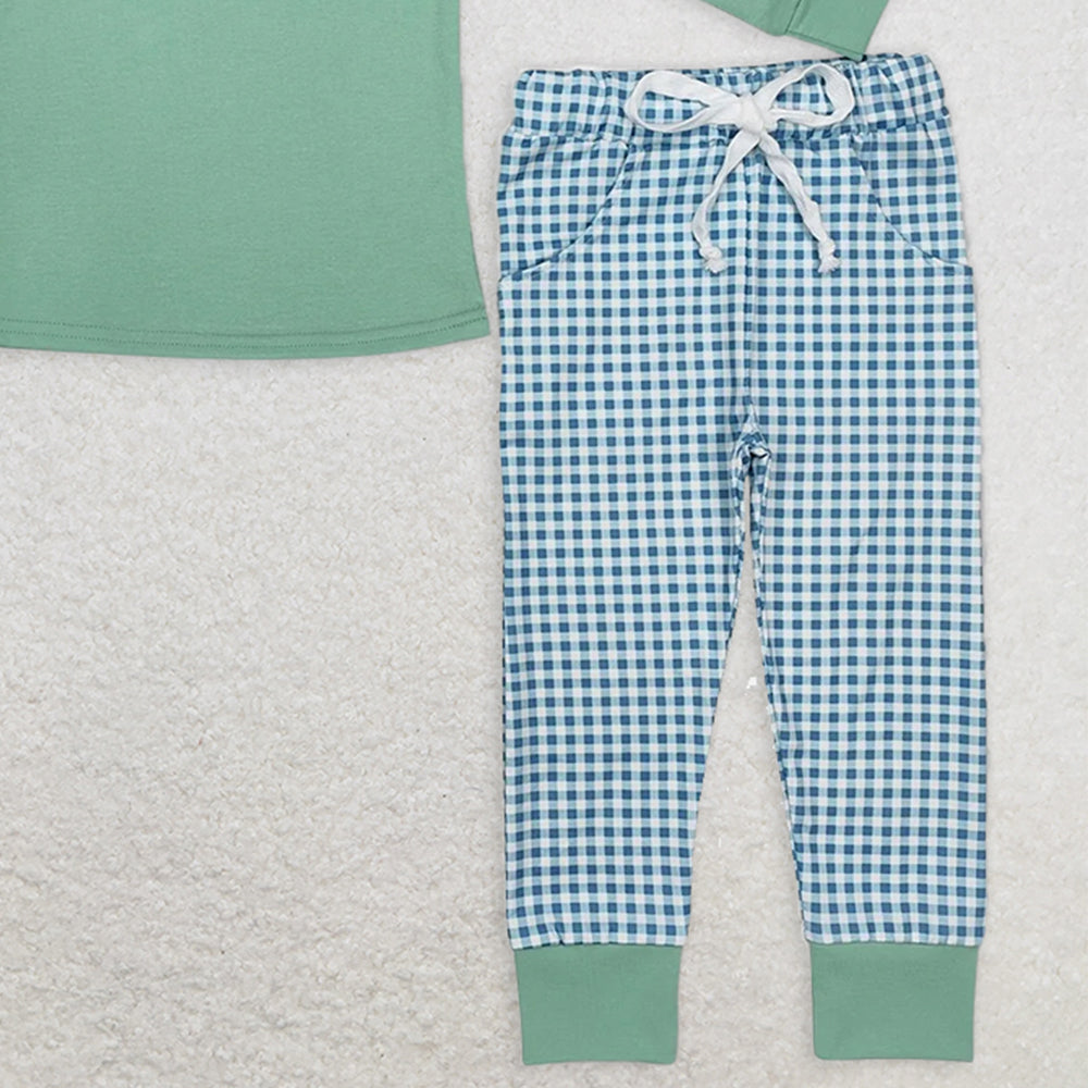 BLP1021RTS NO MOQ Baby Boys Winter Outfits  Long sleeves duck top plaid pants kids boys clothing