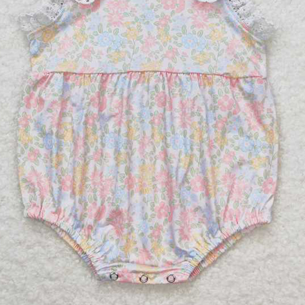 4.30 SR1261 RTS NO MOQ Sleeveless yellow floral baby girls summer romper
