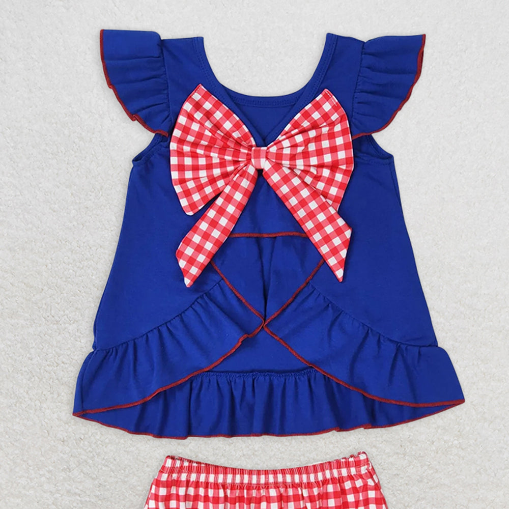 GBO0311 RTS NO MOQBaby Girls Summer Outfits Embroidery Baby Girls Boys 4th Of July Flags Sibling Clothing Sets