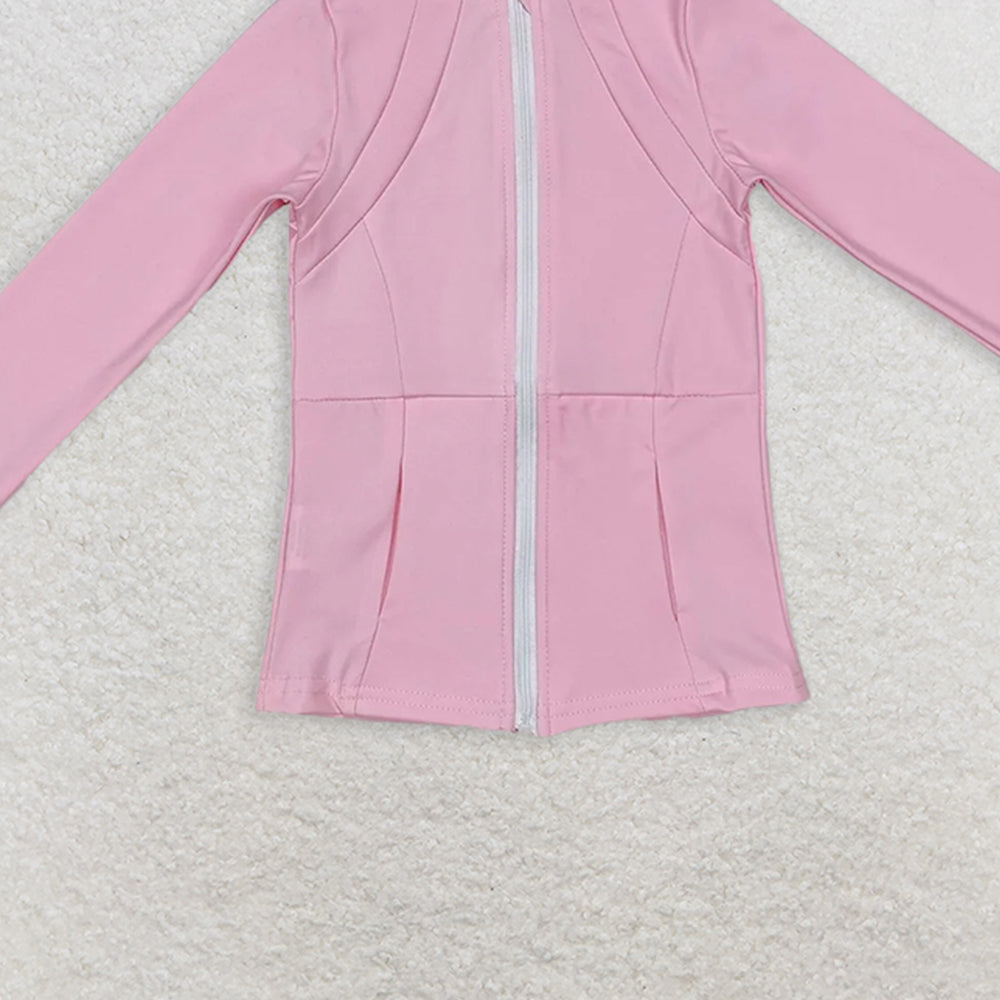 GT0683RTS NO MOQ Baby Girls Summer Yoga Tops Pink long sleeves zipper baby girls yoga shirt