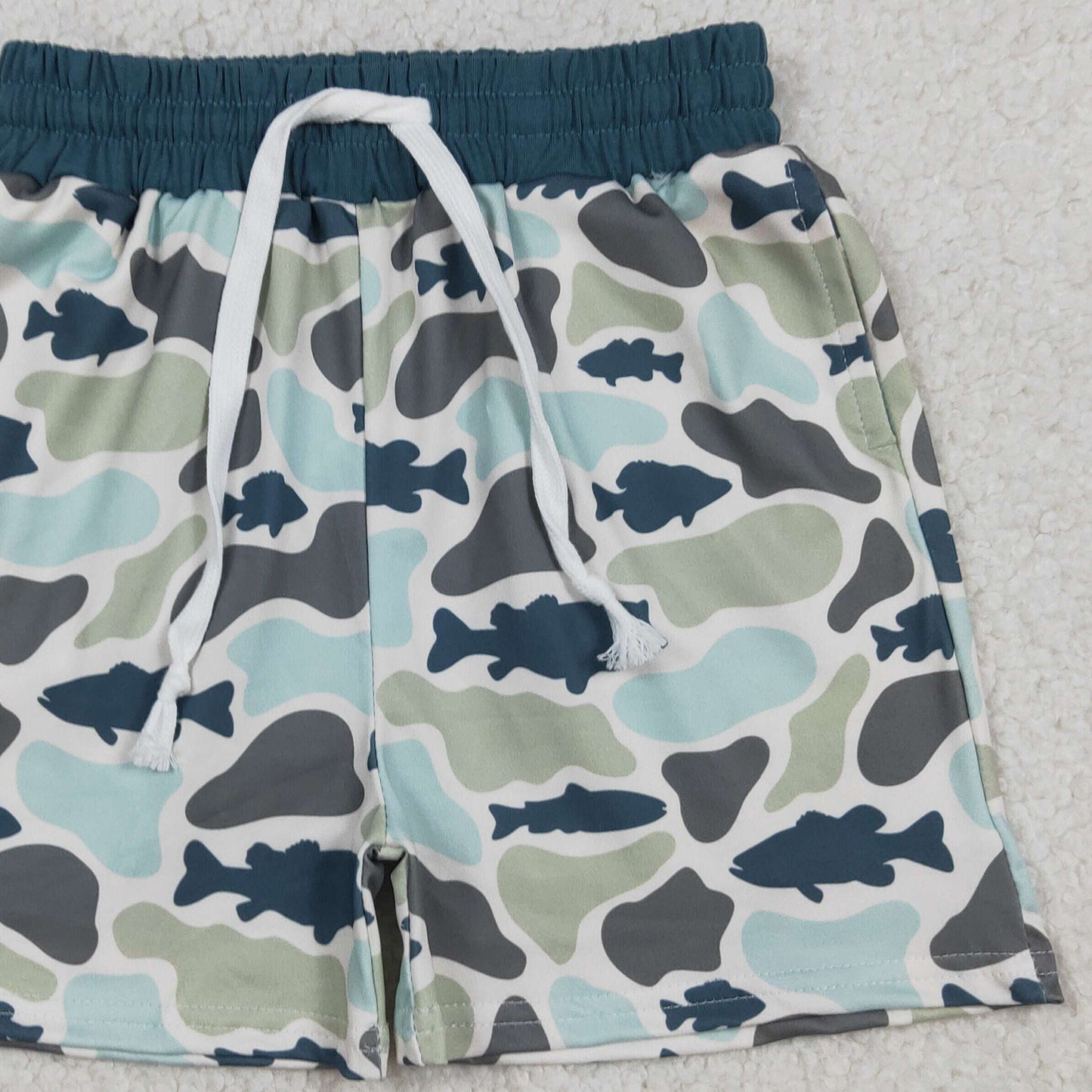 SS0893  RTS NO MOQ （In stock ）Fish camo pockets kids boys summer shorts