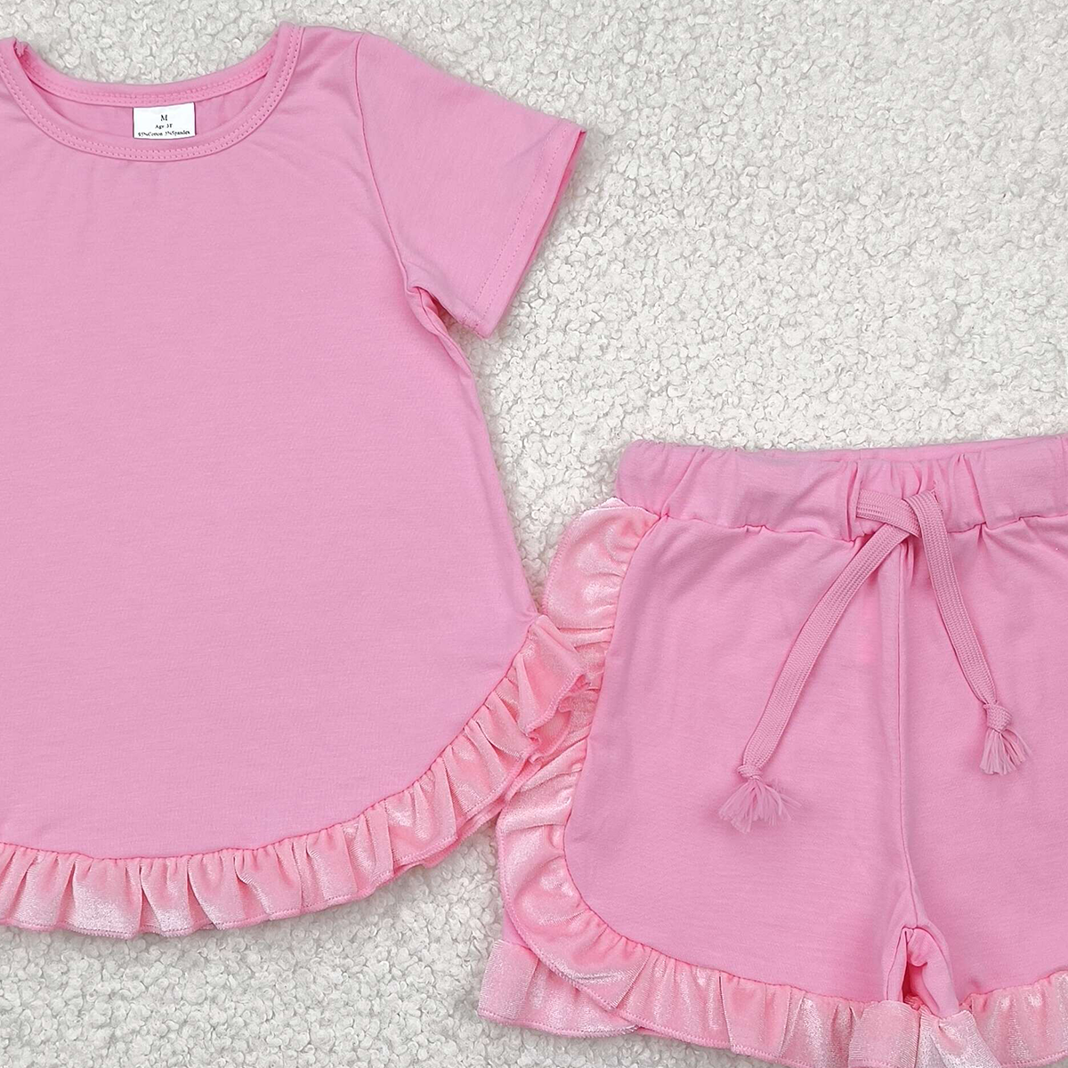 8.20 GSSO2181 RTS NO MOQ Baby Girls Summer Outfits Pure pink lace short-sleeved shorts set