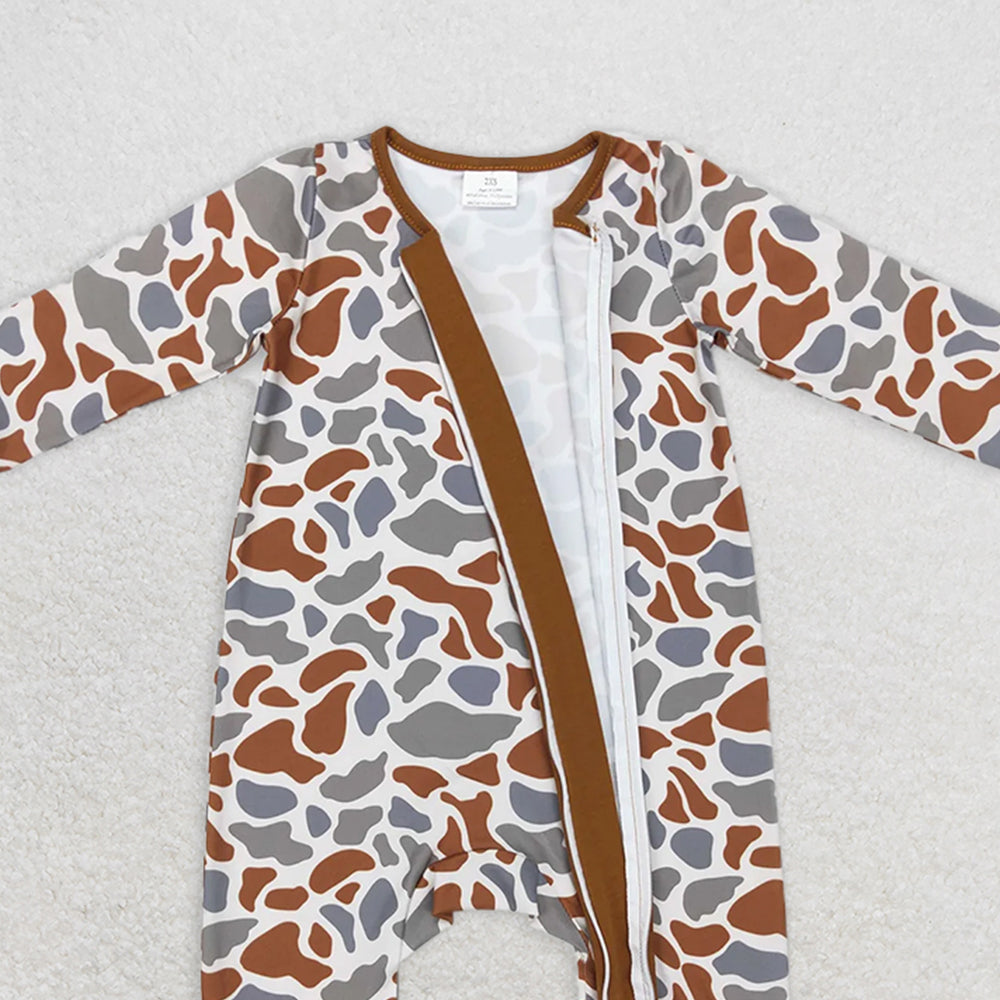 RTS LR0818 RTS NO MOQ  Baby Boys Winter Rompers Camouflage brown green zipper long sleeve jumpsuit
