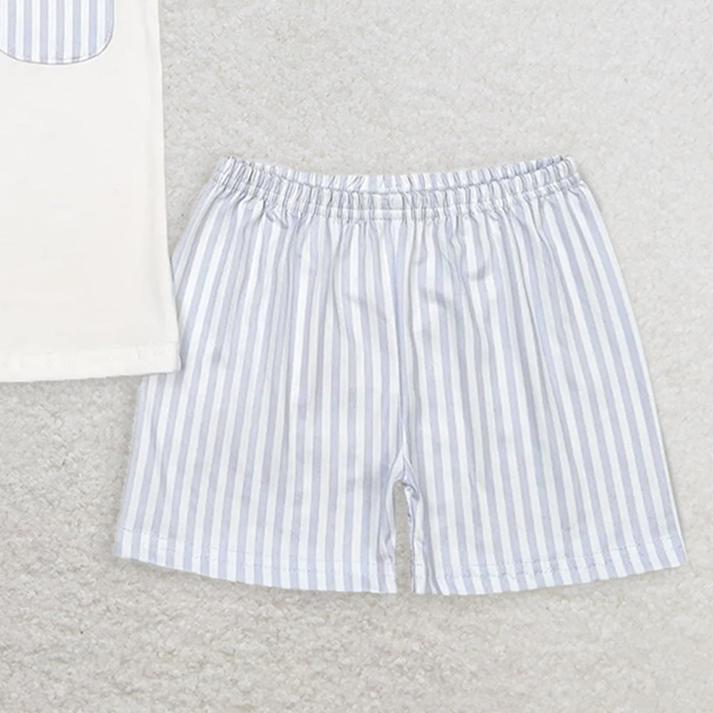 BSSO0764 RTS NO MOQ Baby Boys Summer Boys Outfits Baby Boys White Shirt Top Stripes Shorts Clothes Sets