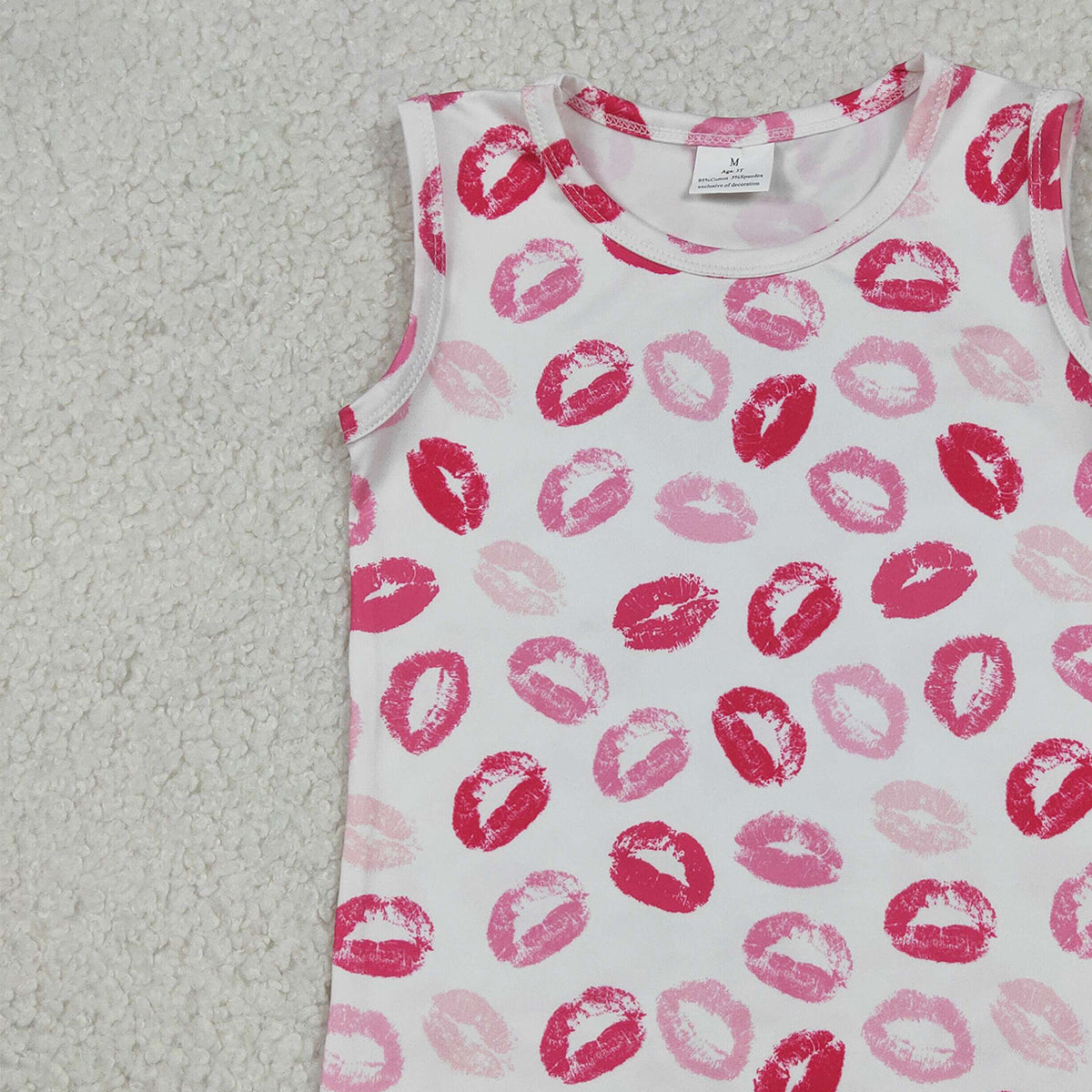 12.23 RTS NO MOQ （In stock）GT1419 Baby Girls Sleeveless Pink Mouths Valentines Vest Tops