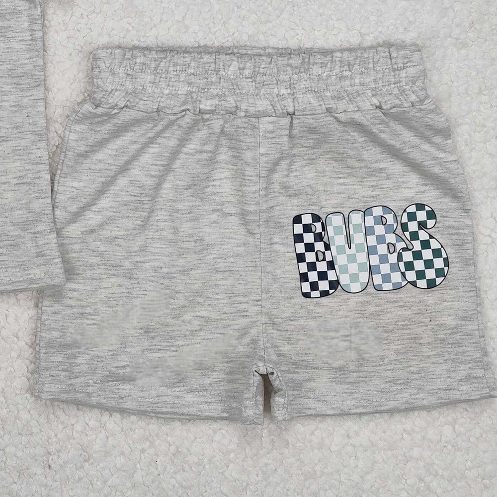 USA Shop (in stock) BSSO1304 Kids Boys Grey Plaid Short Sleeve Clothing Bubs Patterned Outfit for Children