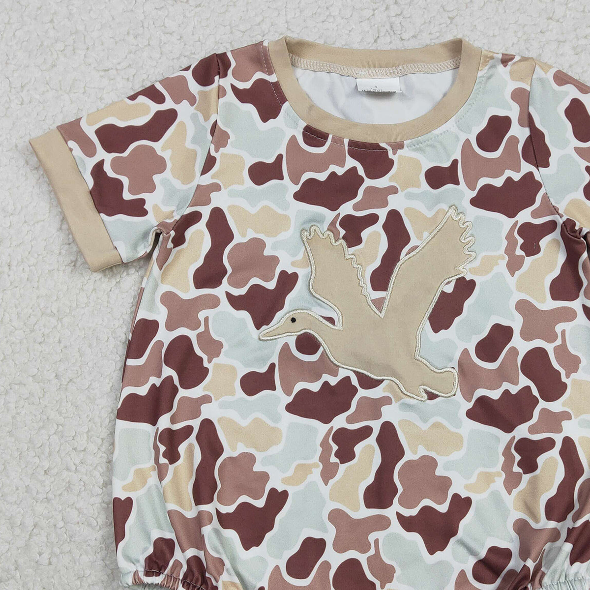 1.6 RTS NO MOQ （In stock）SR3572 Baby Boys Rompers Embroidery Ducks Baby Boys Southern Khaki Camo Hunting Rompers