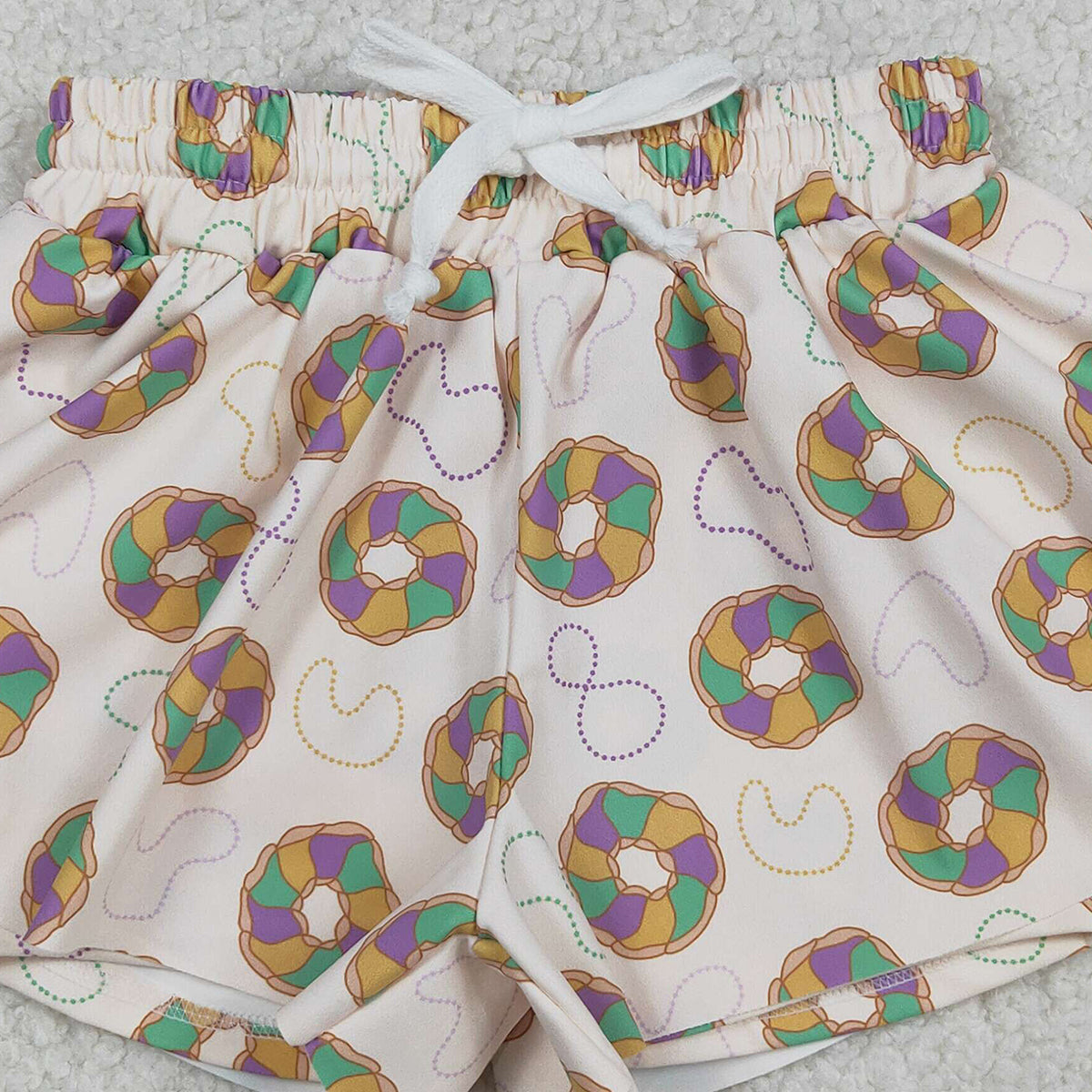 12.2 RTS NO MOQ （In stock）SS0683 Baby Girls Summer Shorts Baby Girls Mardigras Donuts Necklaces Yoga Active Shorts Bottoms
