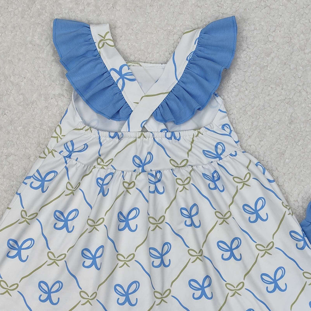GSSO2109Girls Tunic Top with Flutter Sleeves Light Bow Detail Ruffle Shorts Set Cute Casual Outfit for Kids