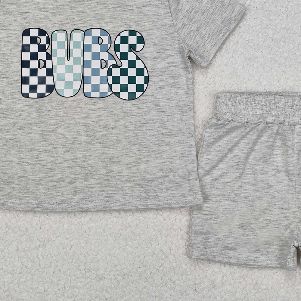 USA Shop (in stock) BSSO1304 Kids Boys Grey Plaid Short Sleeve Clothing Bubs Patterned Outfit for Children
