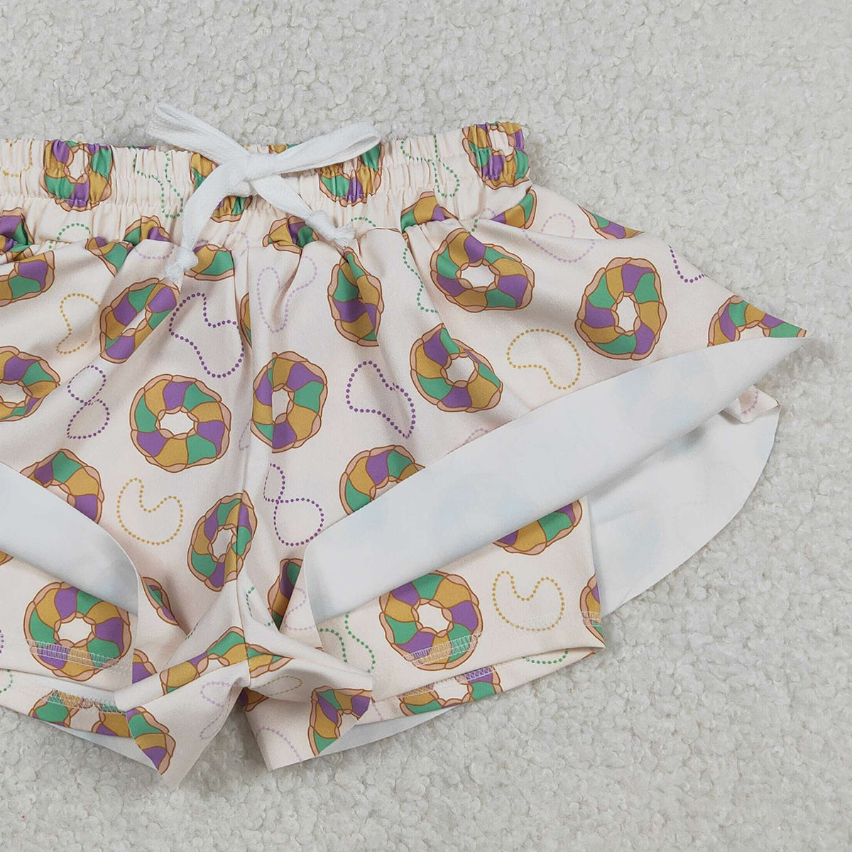 12.2 RTS NO MOQ （In stock）SS0683 Baby Girls Summer Shorts Baby Girls Mardigras Donuts Necklaces Yoga Active Shorts Bottoms
