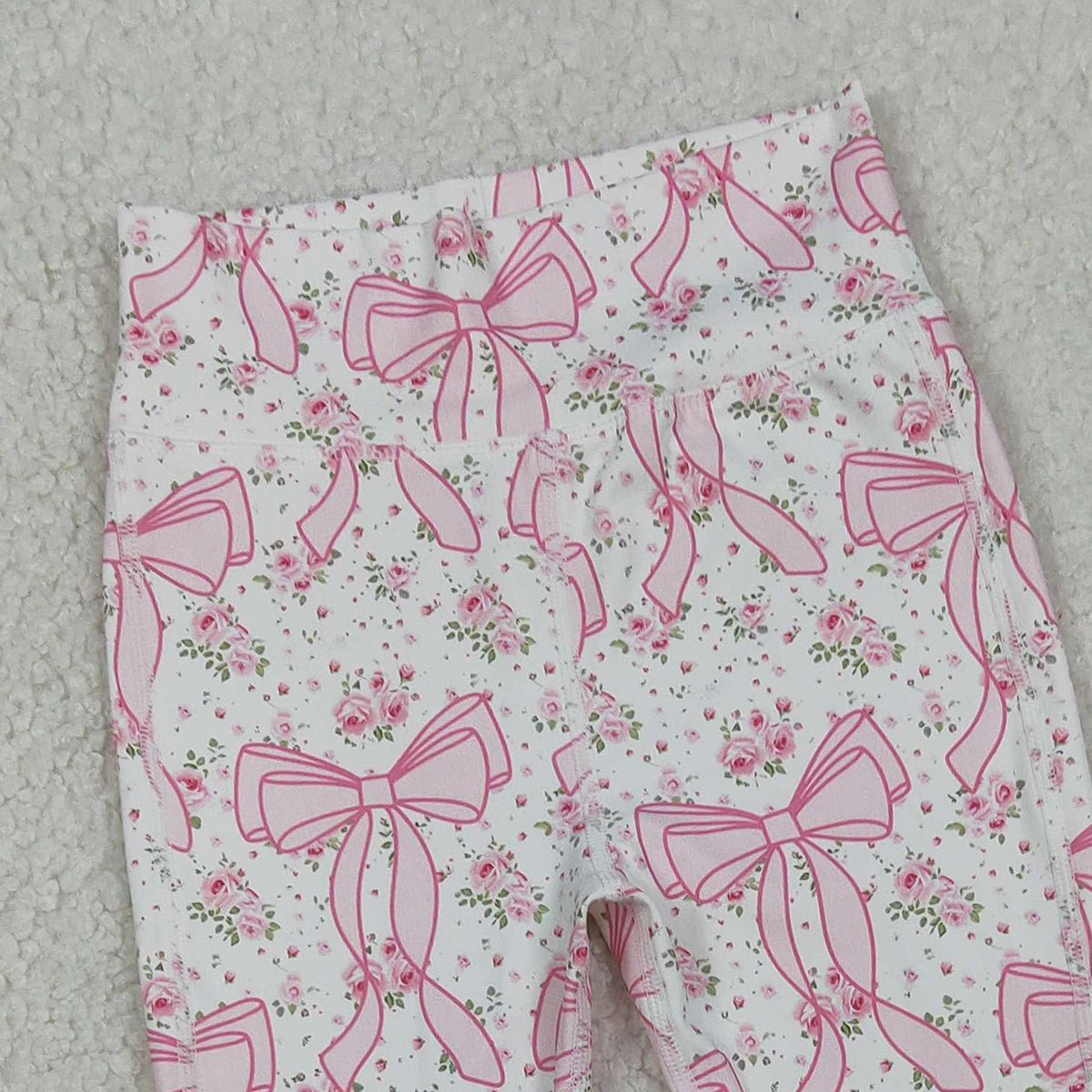 10.13 RTS NO MOQ （In stock）P0773 Baby Girls Pants Baby Girls Pink Floral Bows Bell Bottom Yoga Active Pants
