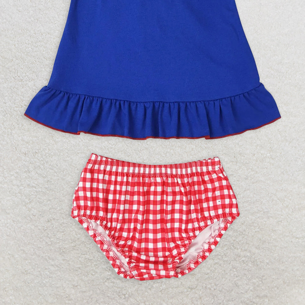 GBO0311 RTS NO MOQBaby Girls Summer Outfits Embroidery Baby Girls Boys 4th Of July Flags Sibling Clothing Sets