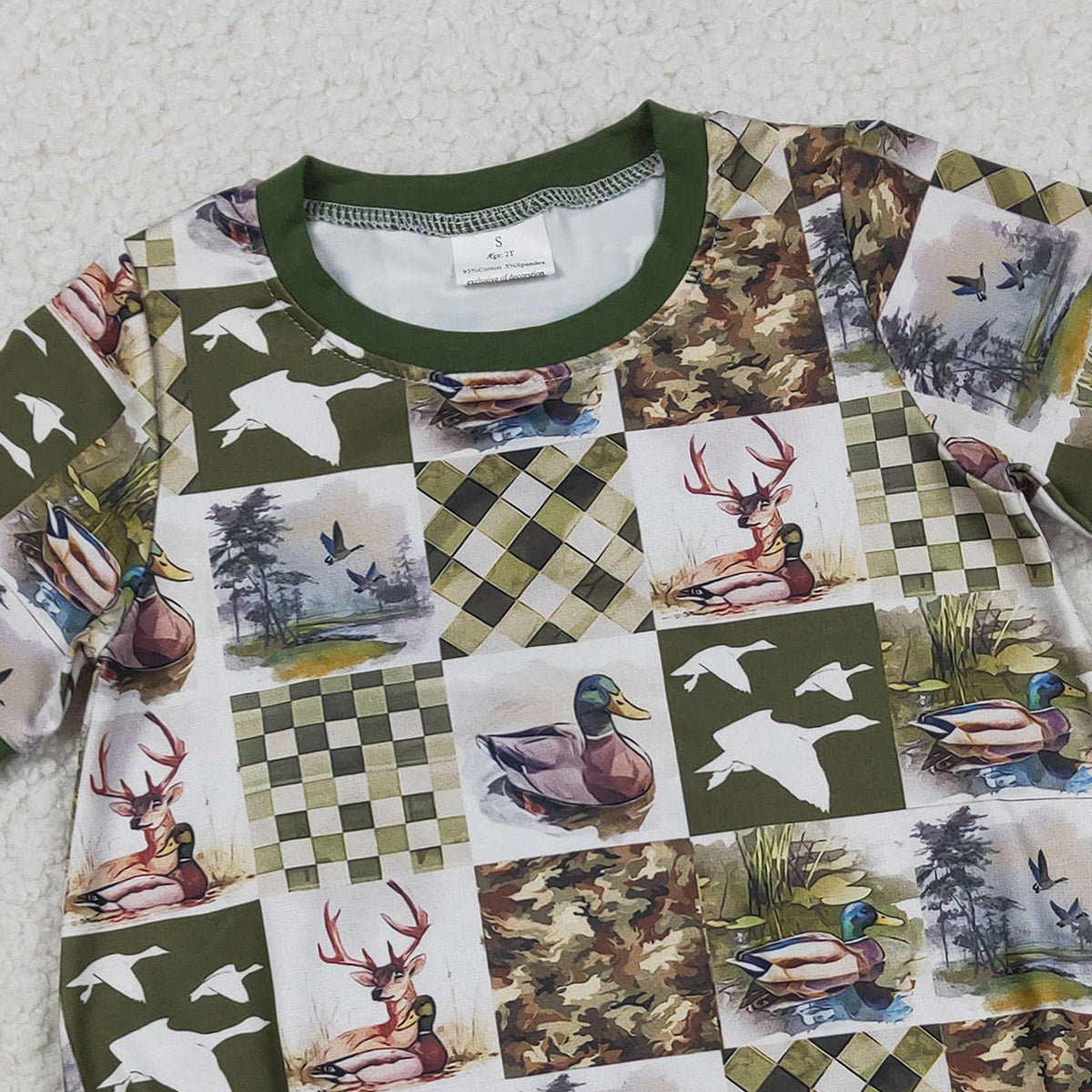 3.17 RTS NO MOQ （In stock）SR3837 Children's Fashion Romper Baby Boys Short Sleeve Deer Ducks Checked Hunting Rompers