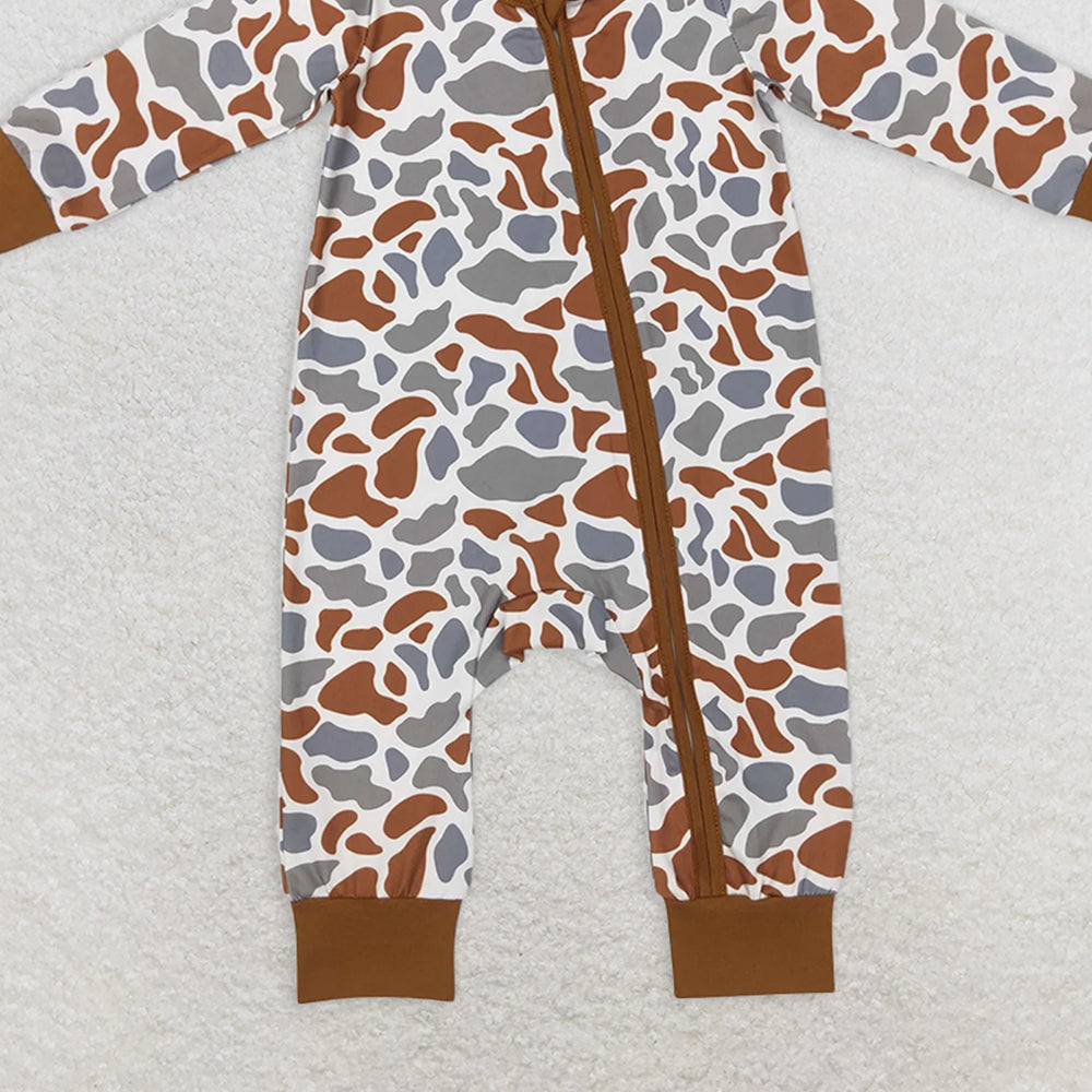 RTS LR0818 RTS NO MOQ  Baby Boys Winter Rompers Camouflage brown green zipper long sleeve jumpsuit