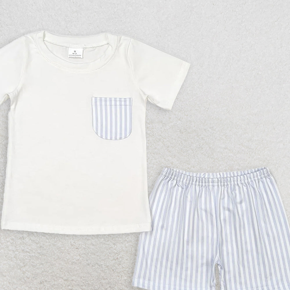 BSSO0764 RTS NO MOQ Baby Boys Summer Boys Outfits Baby Boys White Shirt Top Stripes Shorts Clothes Sets