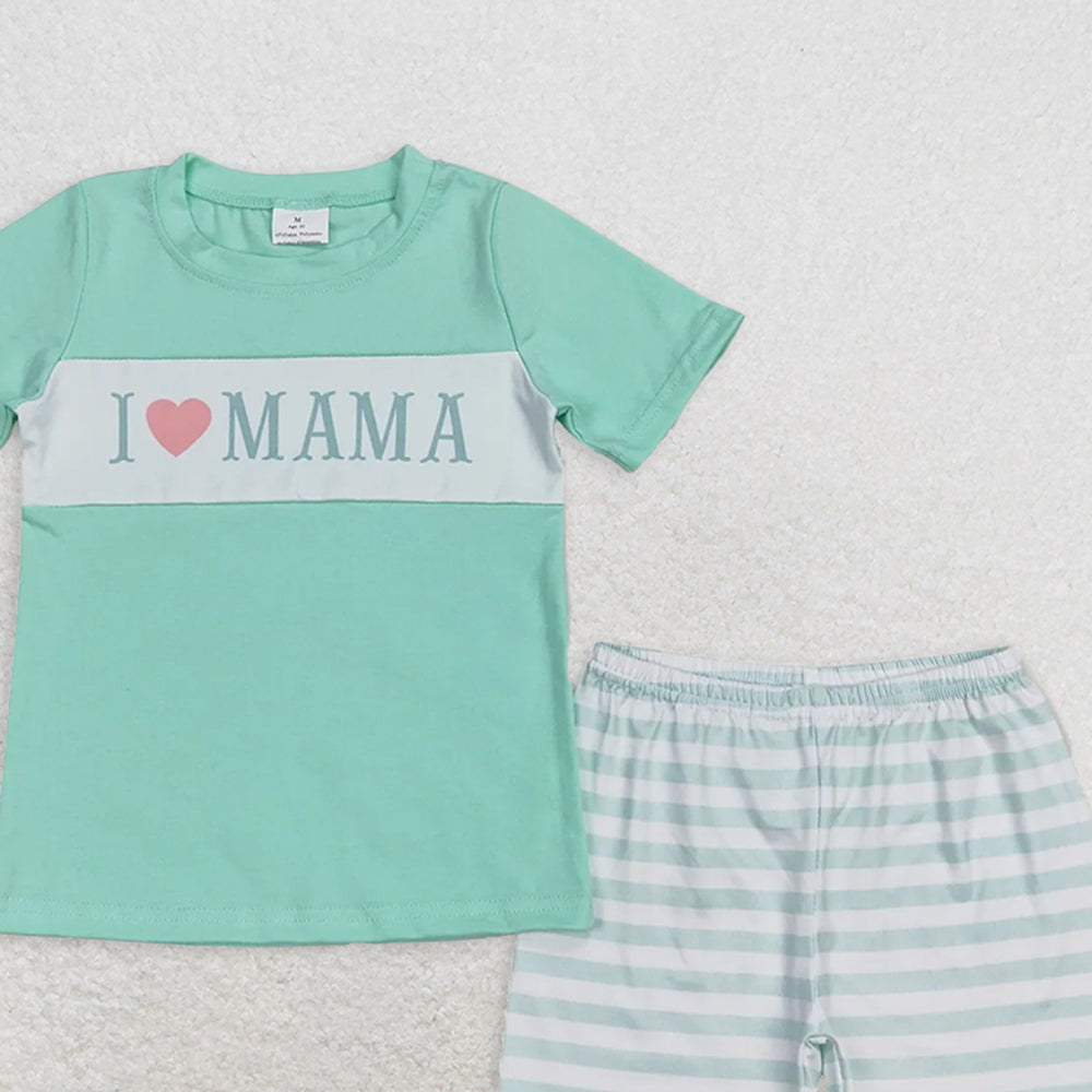 BSSO0751  RTS NO MOQ Baby Boys Summer Boys Outfits Baby Boys I Love Mama Short Sleeve Tee Shirts Tops Shorts Clothes Sets