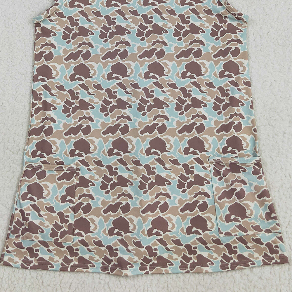 8.22 RTS NO MOQ （In stock）GSD2734 Adult Women Western Khaki Camo Strap Pockets Yoga Activity Shorts Dresses