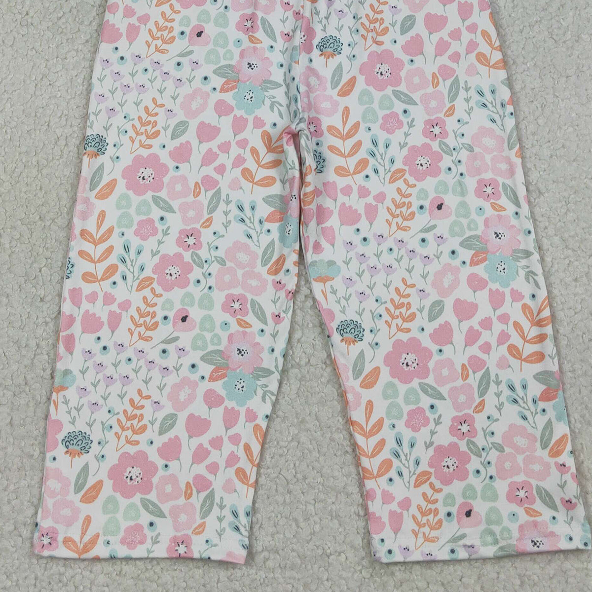 4.7 SR3987 RTS NO MOQ （In stock) Short sleeves pink floral pockets kids girls jumpsuit