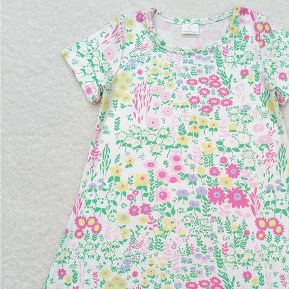 GSD0823  RTS NO MOQ Baby Girls Summer Dress Short sleeves floral baby girls summer dresses