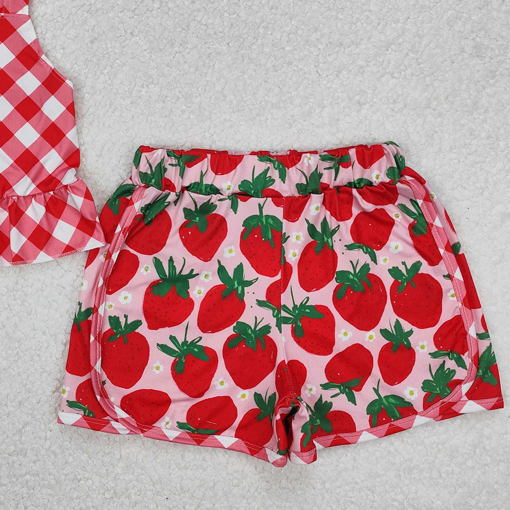 GSSO2037 New Rts No Moq 8-9 Days By Air Arrived it Red plaid peplum strawberry shorts kids girls summer outfits