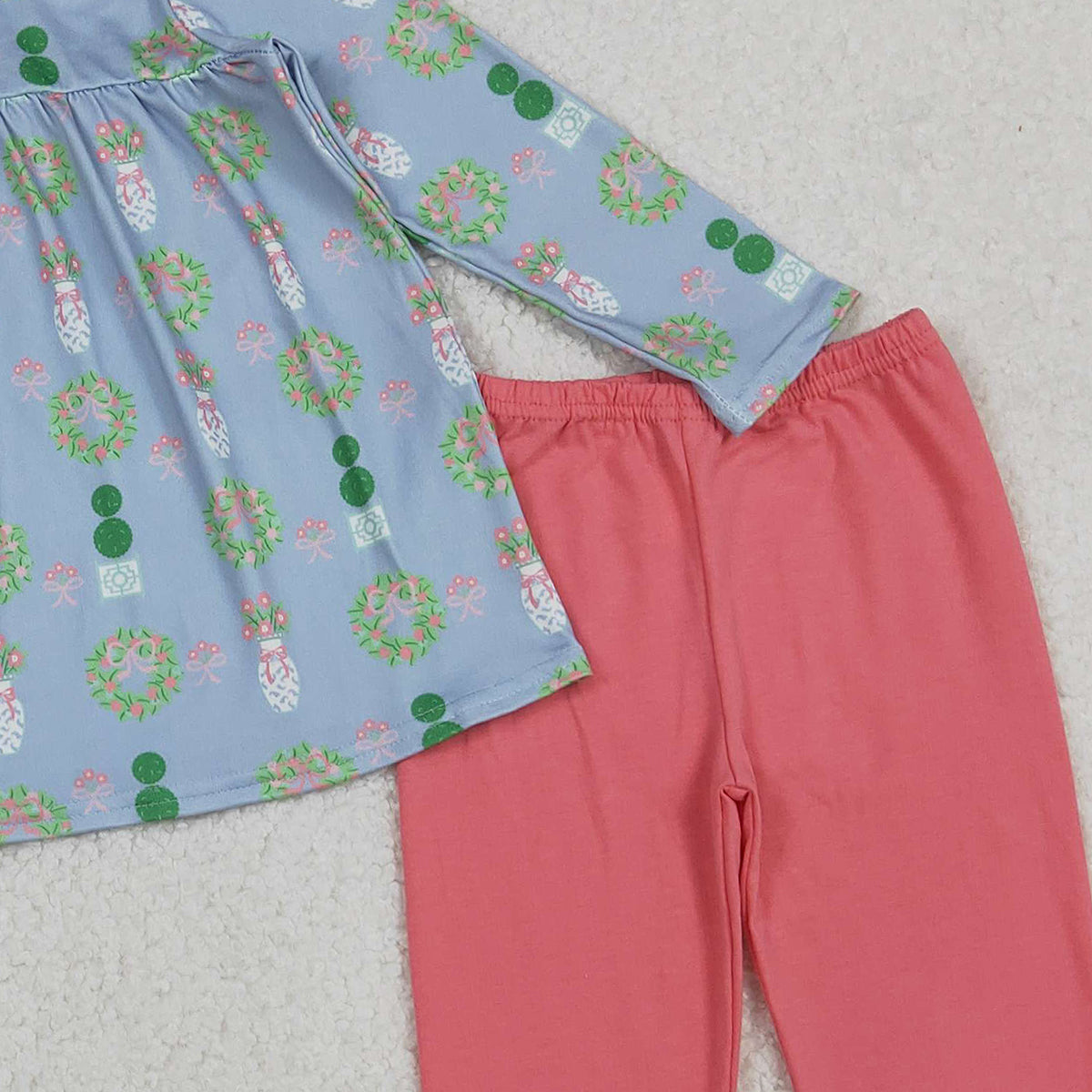 10.14 RTS NO MOQ （In stock）GLP2868 Baby Girls Bows Flowers Tunic Leggings Pant Christmas Clothes Sets