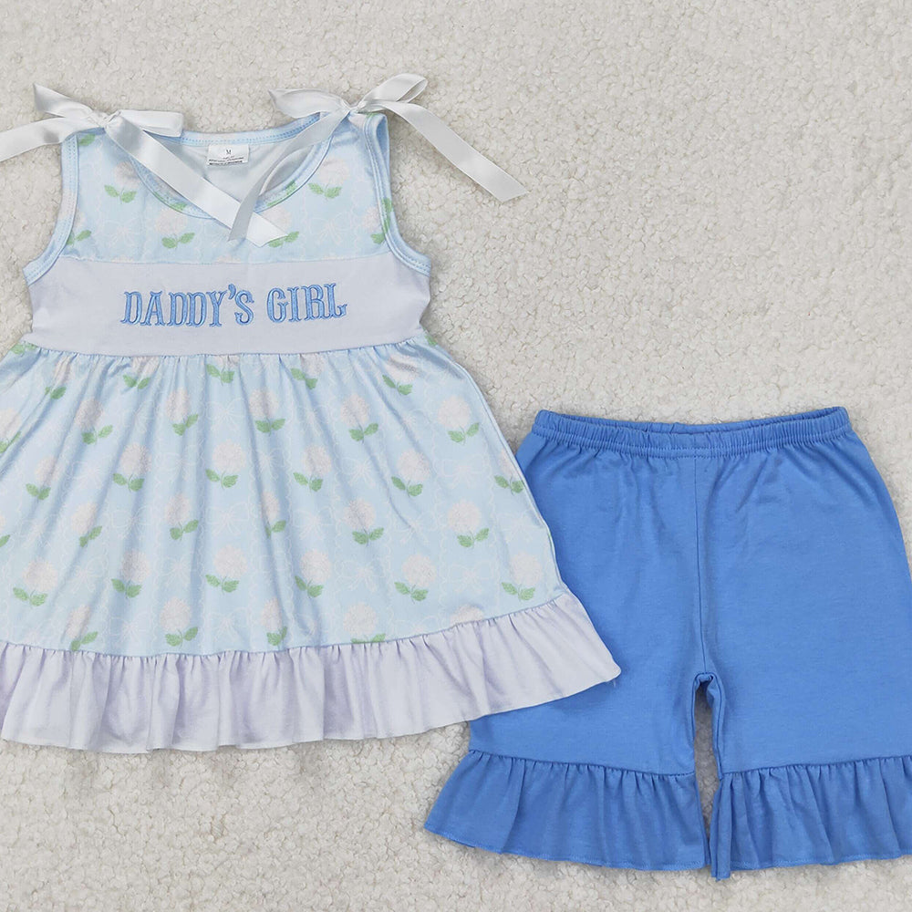 4.17 GSSO2152 RTS NO MOQ Sleeveless daddy's girl floral tunic shorts kids outfits