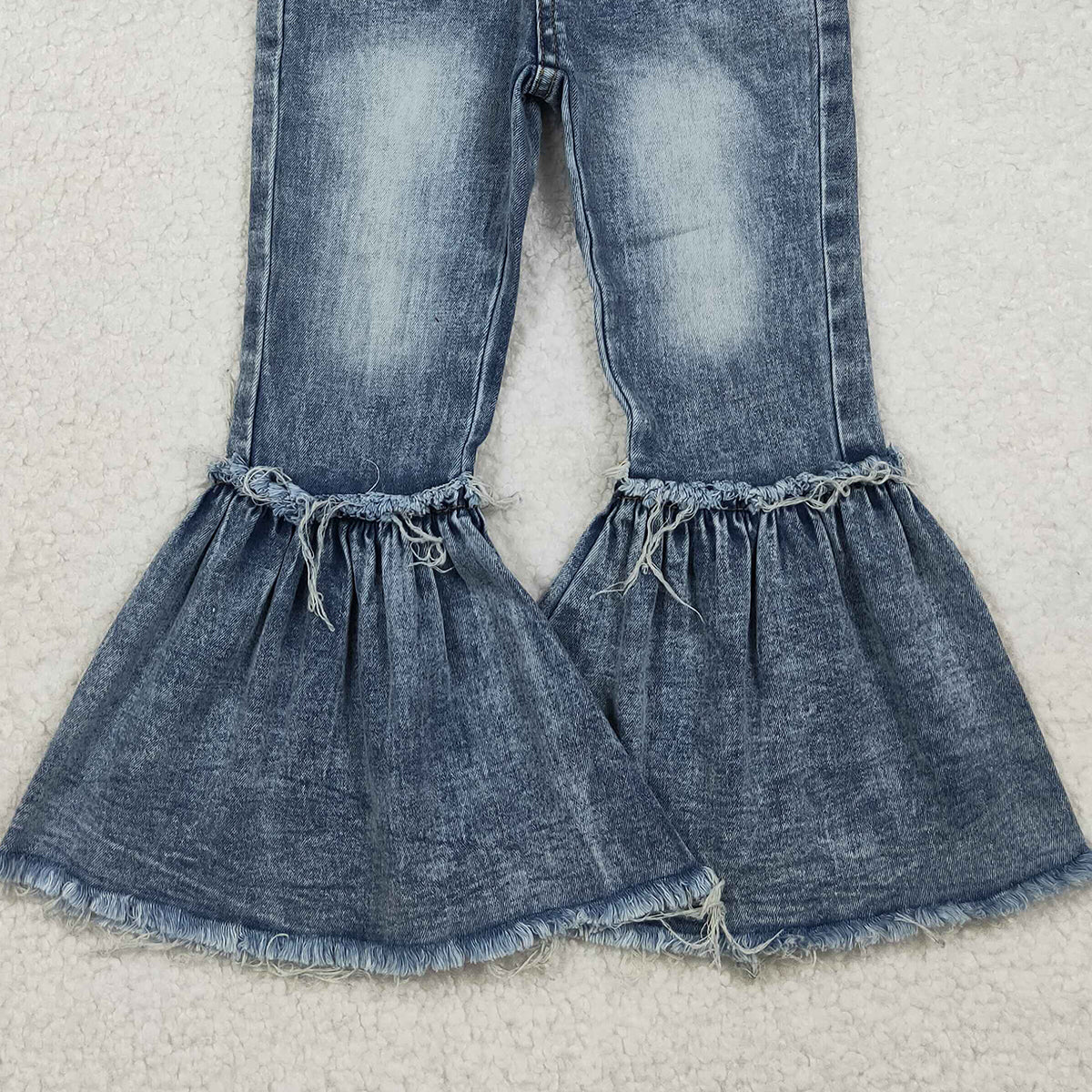 10.28 RTS NO MOQ （In stock）P0676 Baby Girls Denim Pants Baby Girls Navy Bleached Denim Flare Pants Jeans