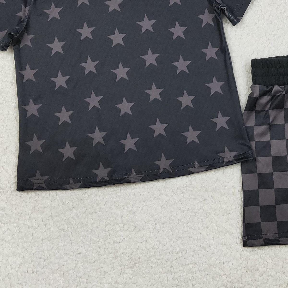 2.3 RTS NO MOQ （In stock）GSSO2913 Baby Girls Short Sleeve Stars Top Checked Shorts 4th of July Clothes Sets