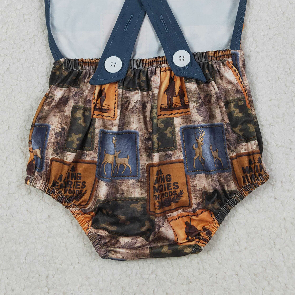 3.24 RTS NO MOQ （In stock）SR3925 Children's Fashion Romper Baby Boys Strap Colorful Deer Camo Checked Hunting Rompers