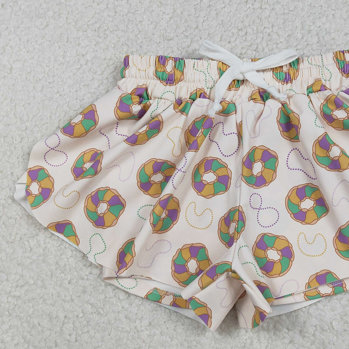 12.2 RTS NO MOQ （In stock）SS0683 Baby Girls Summer Shorts Baby Girls Mardigras Donuts Necklaces Yoga Active Shorts Bottoms
