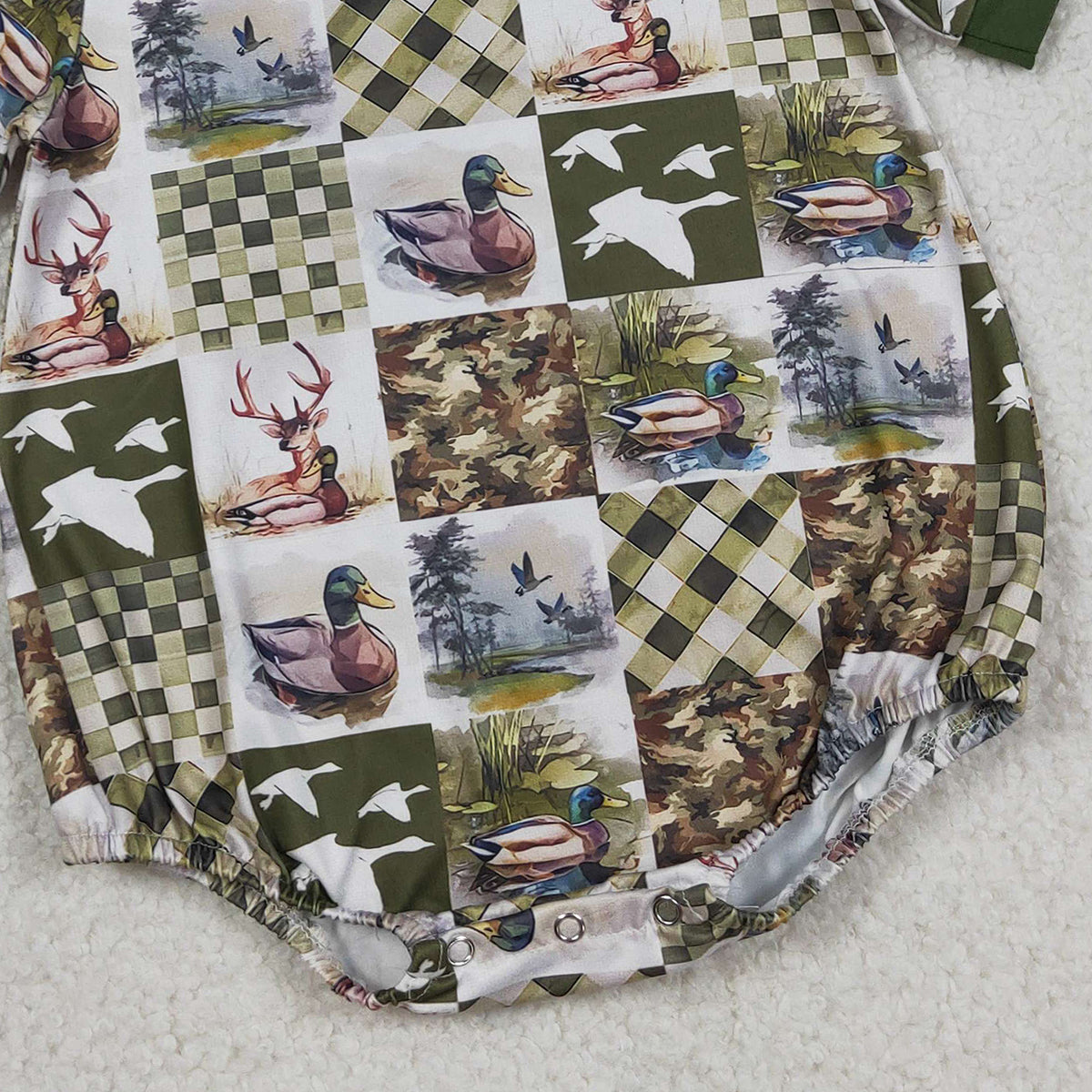 3.17 RTS NO MOQ （In stock）SR3837 Children's Fashion Romper Baby Boys Short Sleeve Deer Ducks Checked Hunting Rompers