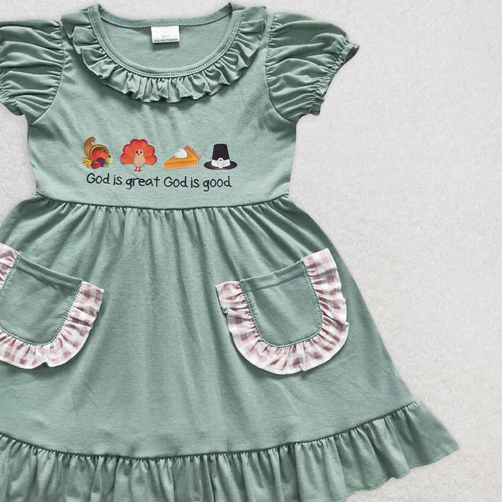 GSD0481  RTS NO MOQ Baby Girls Summer Dress God is great god is good turkey girls Thanksgiving dress