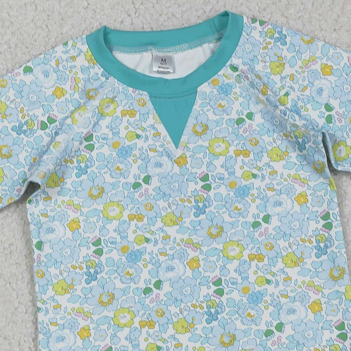 12.16 RTS NO MOQ （In stock）GT1294 Baby Girls Green Blue Flowers Long Sleeve Yoga Active T-shirts Top