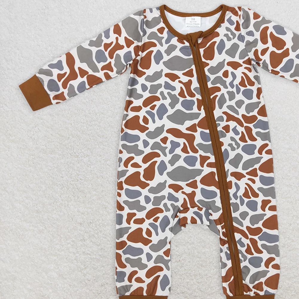 RTS LR0818 RTS NO MOQ  Baby Boys Winter Rompers Camouflage brown green zipper long sleeve jumpsuit