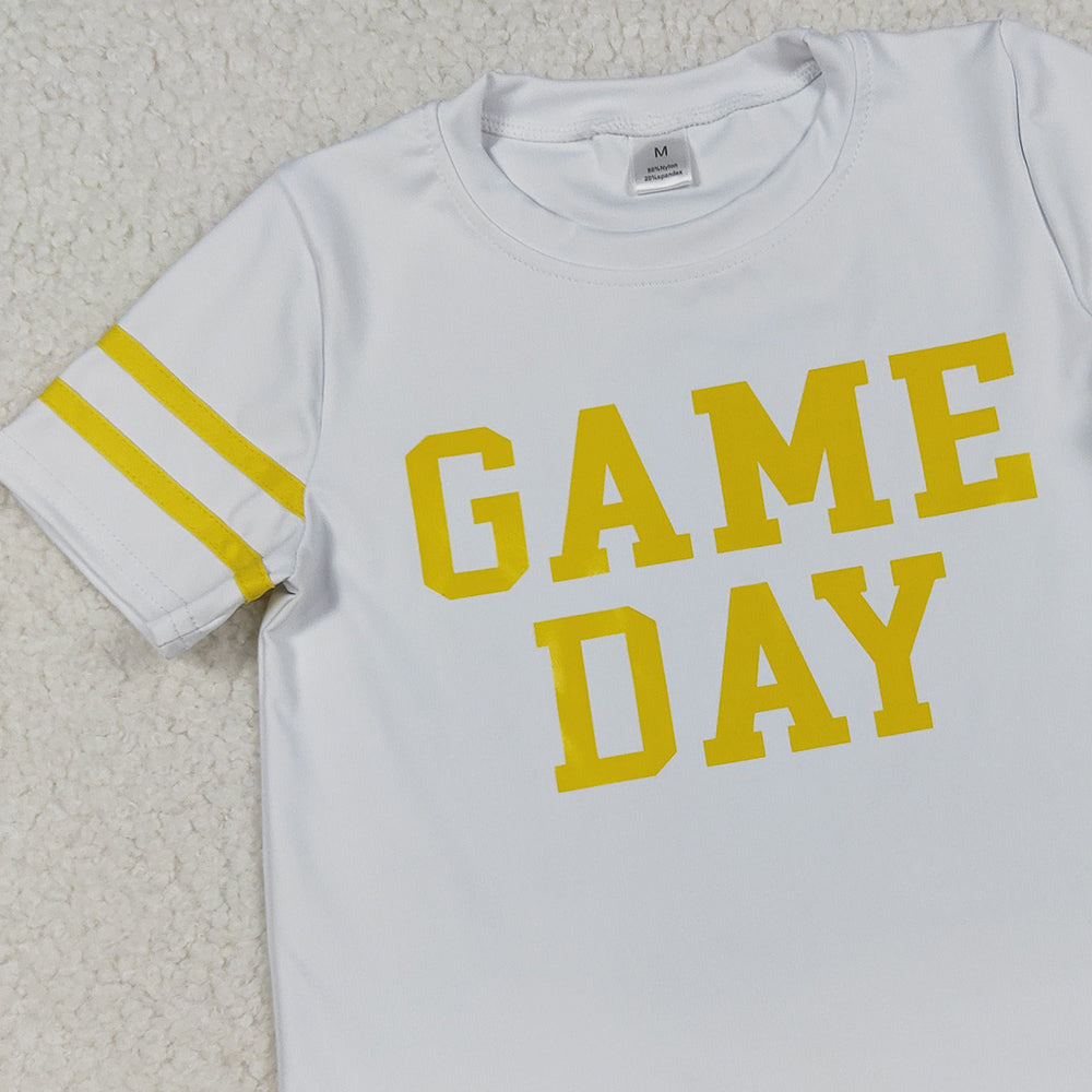RTS NO MOQ （In stock）GT1115 Baby Girls Summer Tops Baby Girls Offst Print Yellow Game Day Yoga Active Tee Shirts