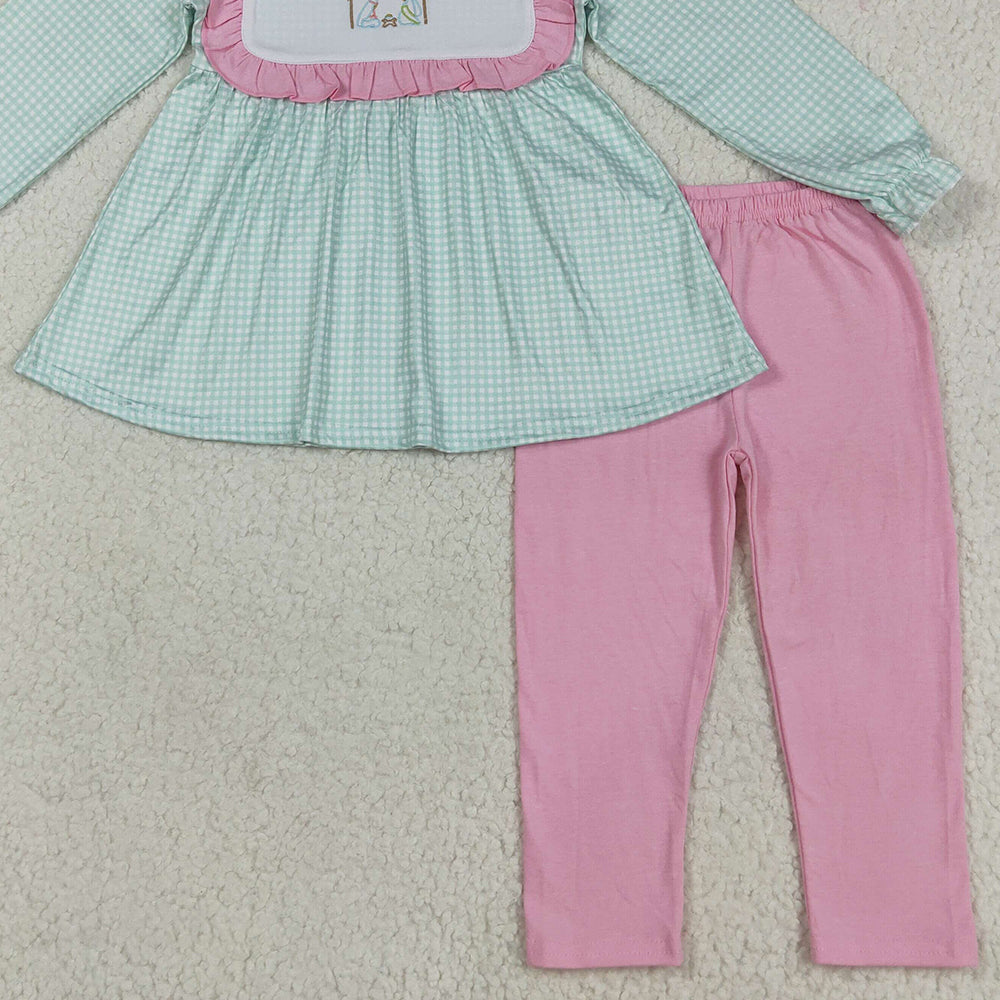 RTS NO MOQ （In stock） GLP2410 Baby Girls Winter Outfits Baby Girls Blue Christmas Nativity Jesus Tunic Pink Legging Pants Sets