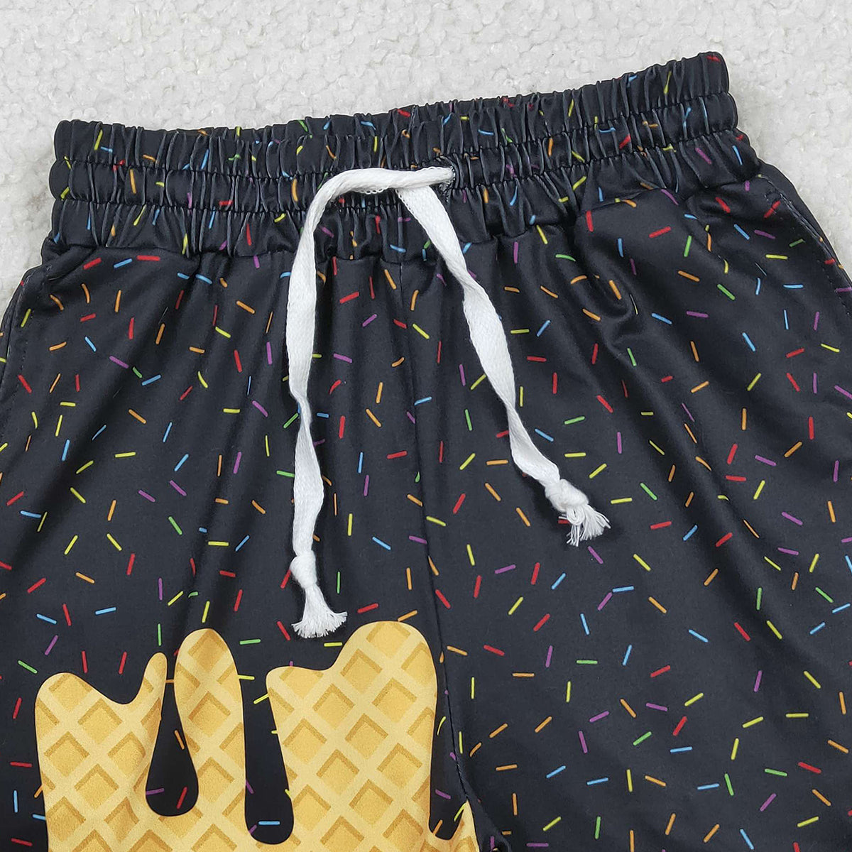 12.10 RTS NO MOQ （In stock）SS0624 Baby Girls Summer Shorts Baby Girls Black Ice Cream Drip Summer Shorts Bottoms