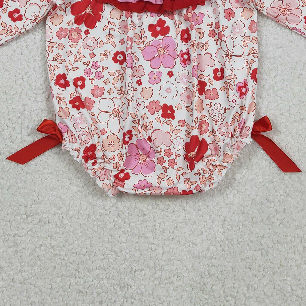 12.29 RTS NO MOQ （In stock）LR2769 Baby Girls Winter Rompers Smocked Jesus Love Me Baby Girls Flowers Ruffle Rompers