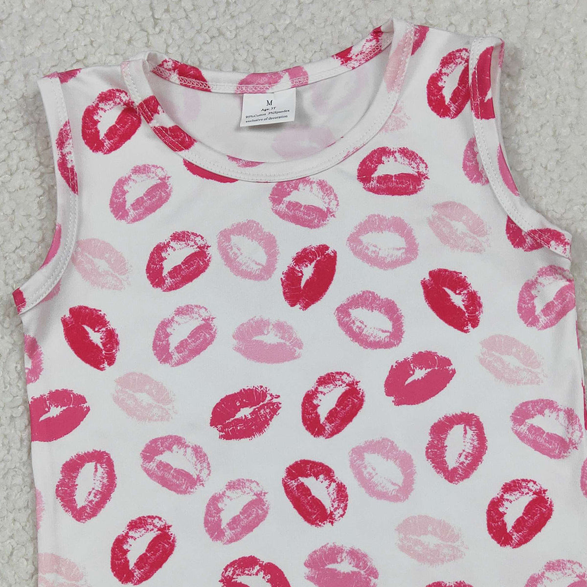 12.23 RTS NO MOQ （In stock）GT1419 Baby Girls Sleeveless Pink Mouths Valentines Vest Tops