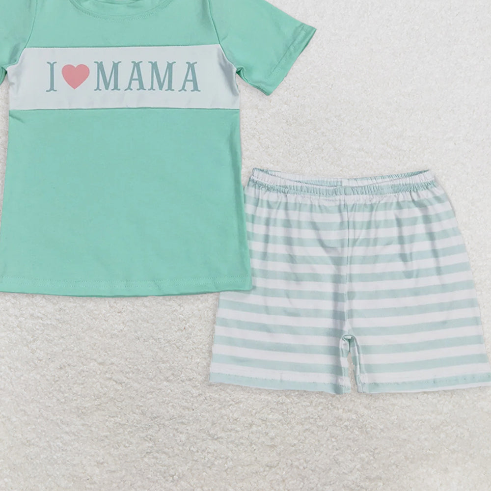 BSSO0751  RTS NO MOQ Baby Boys Summer Boys Outfits Baby Boys I Love Mama Short Sleeve Tee Shirts Tops Shorts Clothes Sets