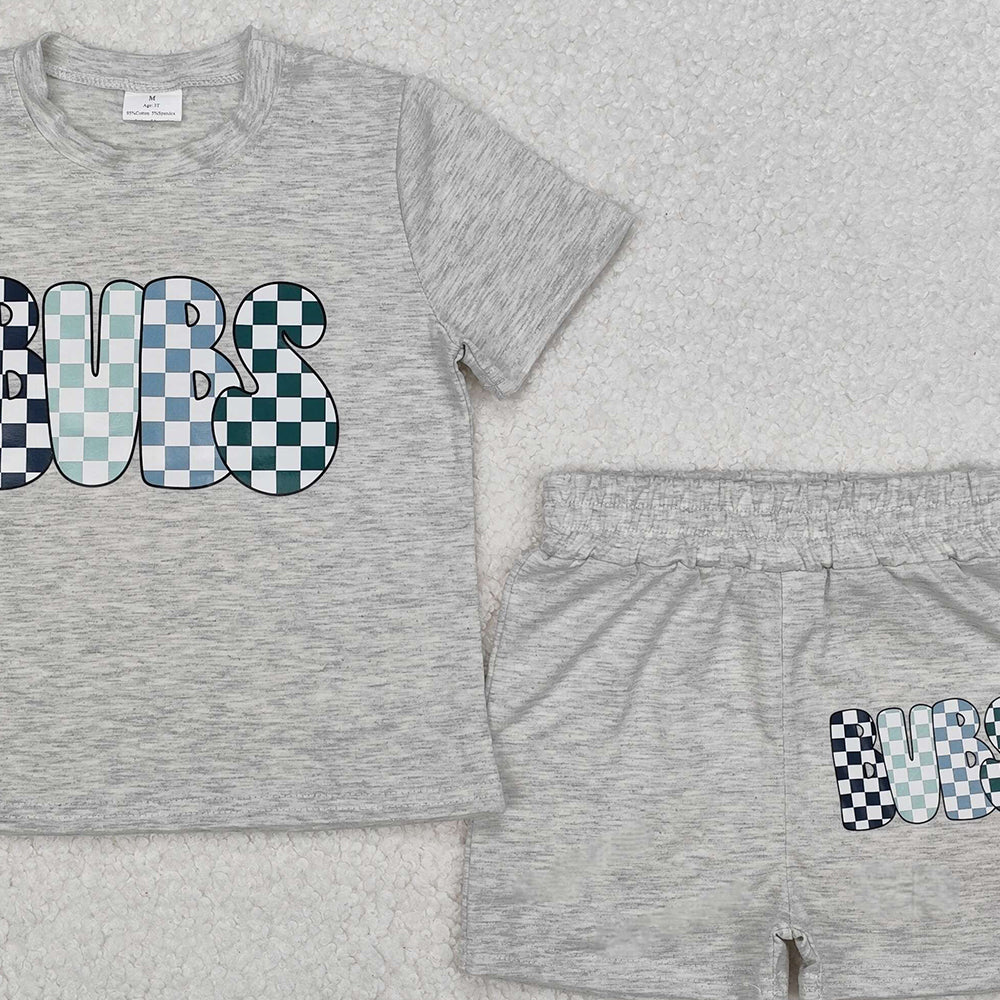 USA Shop (in stock) BSSO1304 Kids Boys Grey Plaid Short Sleeve Clothing Bubs Patterned Outfit for Children