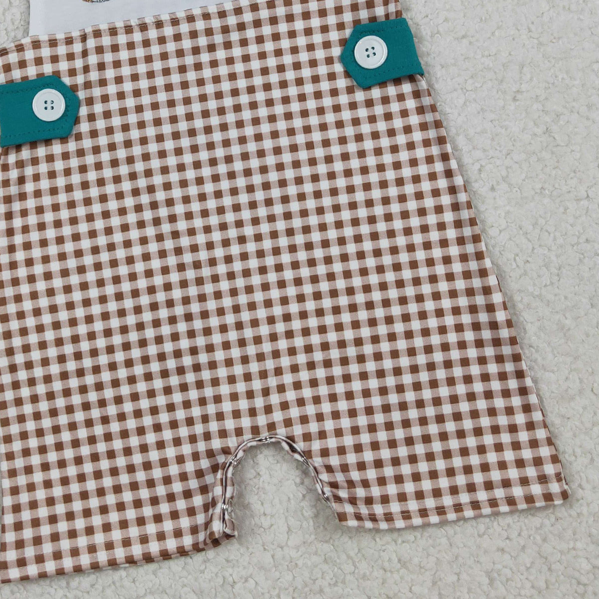 3.26 RTS NO MOQ （In stock）SR3508 Children's Fashion Romper Baby Boys Sleeveless Embroidery Ducks Daddy Buddy Khaki Checked Rompers