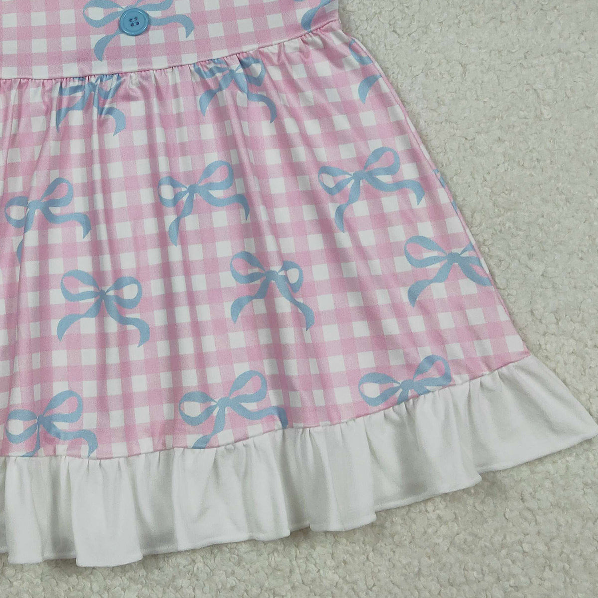 12.30 RTS NO MOQ （In stock）GSD3145 Baby Girls Bows Pink Checked Sleeveless Ruffle Knee Length Dresses